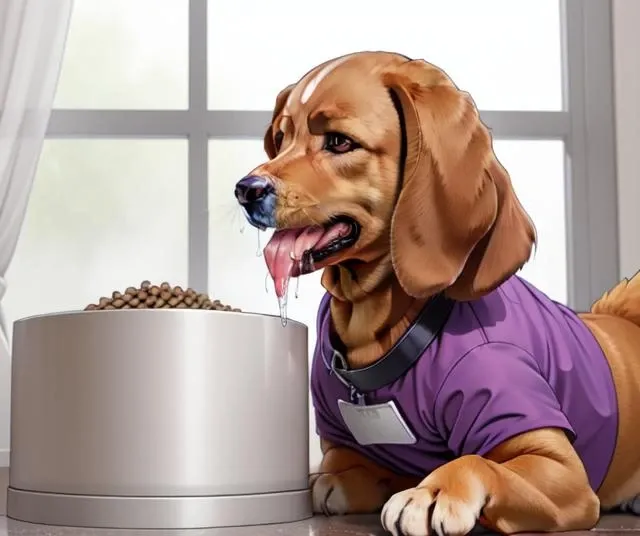 <lora:saliva:-0.5>, window, (dog:1.3), dog food bowl, all four, stay, saliva, Dog training