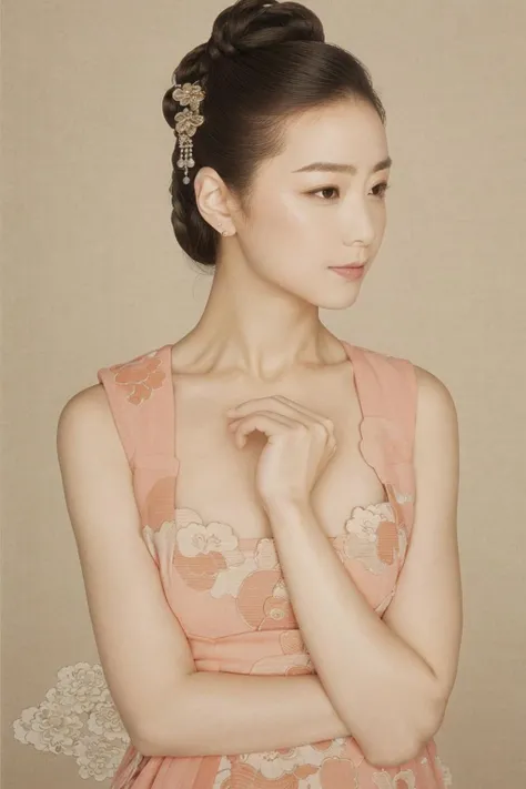 (masterpiece, top quality, best quality, official art, beautiful and aesthetic:1.2),(fractal art:1.3),highest detailed,(1girl),looking at viewer,bright gaze,smile,close-up,hair_tucking,medium breasts,chinese dress,see-through,pearls and jewels,updo,earrings,arm up,extreme detailed,black short sleeveless dress,moyou,gongbi,<lora:Fisher_meticulous painting:0.8>,