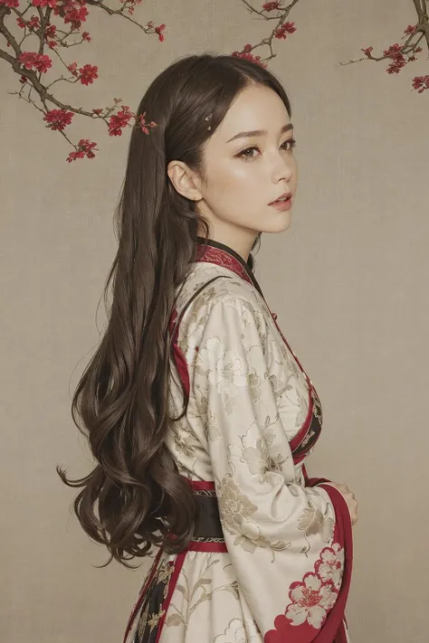 best quality,realistic,HDR,detailed,UHD,8K,absurdres,masterpiece,1girl,(looking at viewer:1.3),(reaching:1.3),reanching flowers,solo,xxmingirl,profile,long hair,branch,peach bloom,hanfu,dress,long sleeves,white dress,lips,black hair,brown hair,see-through,flower,parted lips,upper body,gongbi,<lora:Fisher_meticulous painting:0.8>,