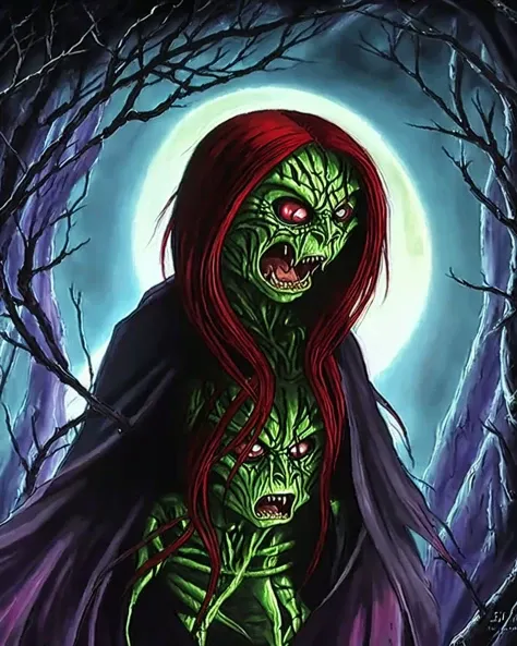 A professional photo of a scary alien psycichead demonic girl from outer-space, Very detailed, clean, high quality, sharp image,, Eric Wallis