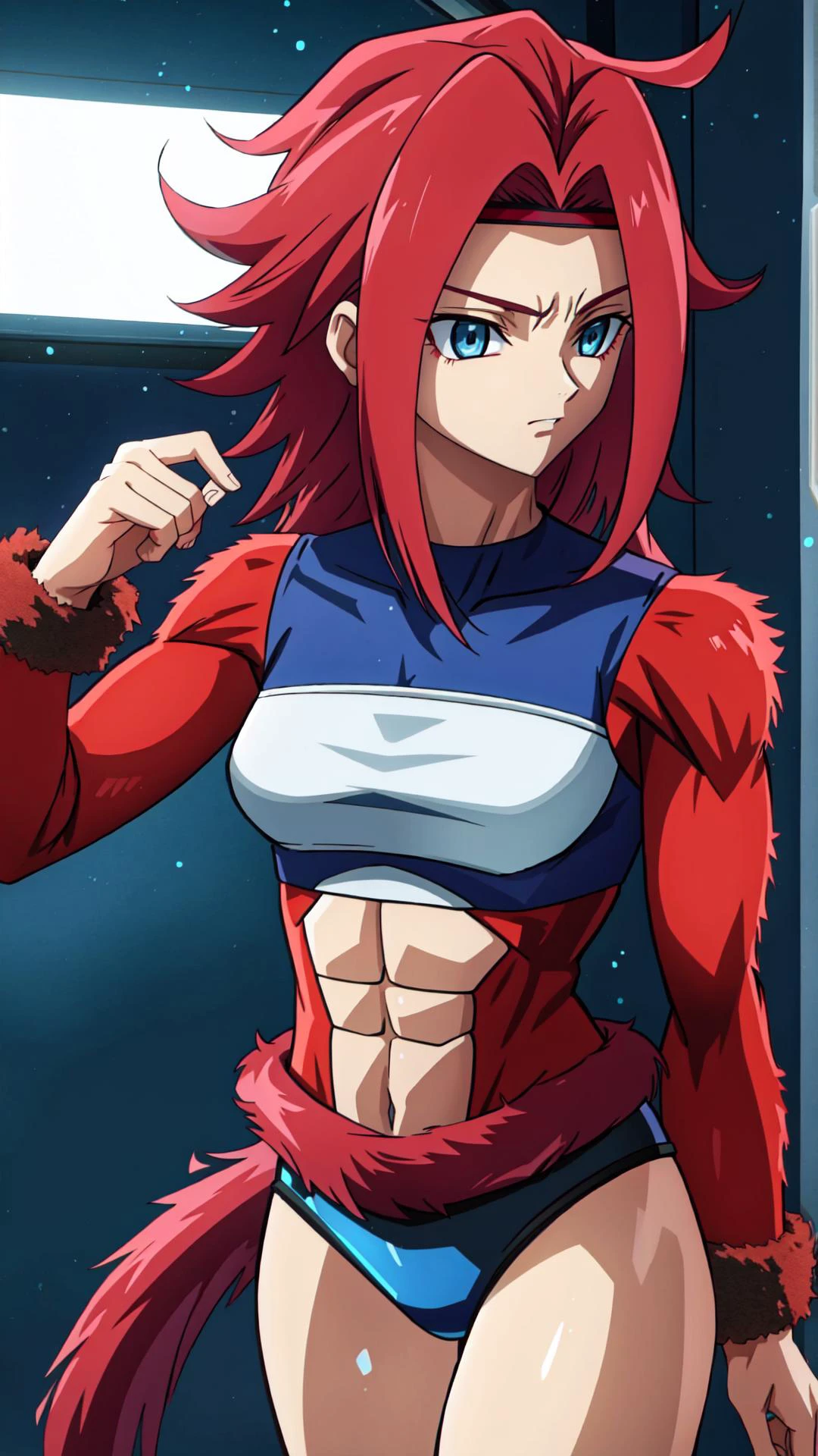 <lora:ssj4-10:0.6>, 1girl, abs, (body fur:1.25), jewelry, long hair, monkey tail, muscular, fur, solo, spiked hair, ssj4, tail, <lora:FluffyStyle:0.8> FluffyStyle, BREAK, <lora:kallentest:0.8> kallen stadtfeld, blue eyes, headband, red hair <lora:Code Geass Style:0.6> codeGeass,, masterpiece, best quality, extremely detailed, highly quality, 4k, sharp focus, professional, sharp focus, award winning, cinematic lighting, octane render, unreal engine, volumetrics dtx, Wallpaper,