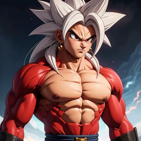 Best_QualityPos, RAW photo, intricate details, best quality, 8k uhd, soft lighting, 1boy, solo, red eyes, white hair, spiked hair, single earring, ssj4, abs, body fur, jewelry, long hair, monkey tail, muscular, pectorals, red fur, super saiyan, tail <lora:ssj4:0.5> <lora:Goku_Black:0.2>