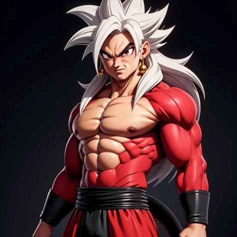 Best_QualityPos, RAW photo, intricate details, best quality, 8k uhd, soft lighting, 1boy, solo, red eyes, white hair, spiked hair, single earring, ssj4, abs, body fur, jewelry, long hair, monkey tail, muscular, pectorals, red fur, super saiyan, tail <lora:ssj4:0.5> <lora:Goku_Black:0.1>