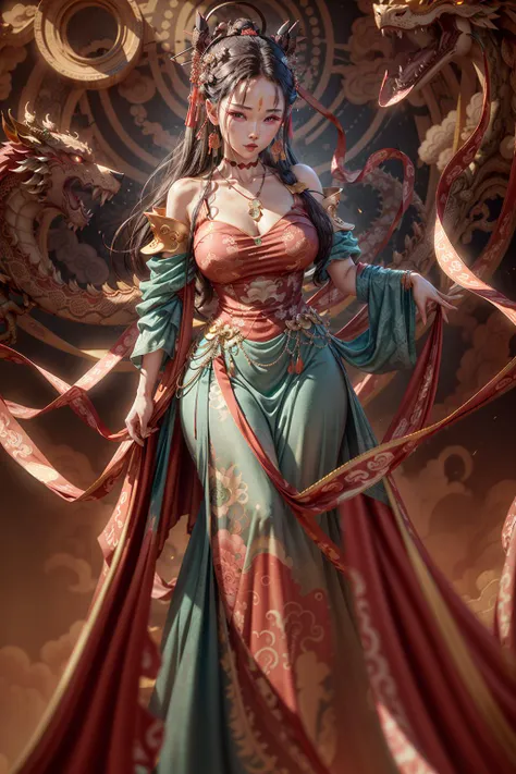 <lora:dunhuang_v20:0.6>, (dunhuang_dress:1.2), <lora:add_detail:1>, 1girl, 3dmm style, 3d, upper body, dynamic angle, very long hair, ruby necklace,
china landscape, (chinese dragon:1.1), perfect light,
(8k, RAW photo, best quality, masterpiece:1.2), (realistic, photo-realistic:1.4), (extremely detailed CG unity 8k wallpaper),