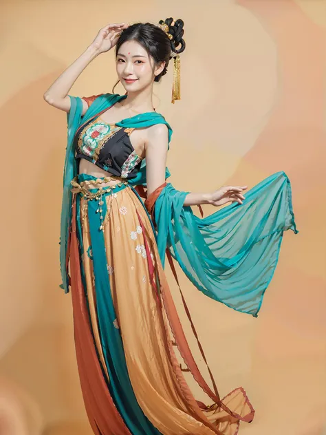 <lora:dunhuang_v20:0.9>, masterpiece, photography, photorealistic, traditional chinese ink painting, 1girl, solo, full body, long hair, look at viewer, smile, dynamic pose, Spirit, loong, (dunhuang_style, dunhuang_cloths, dunhuang_background, dunhuang_dress, dunhuang_fan), 8k, best quality, ultra details