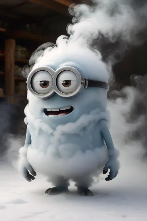 Minion made of fog, in freezer, freeze, feel cold, 
<lora:fog_creatures_v4:1.0> msfg, fog, smoke,