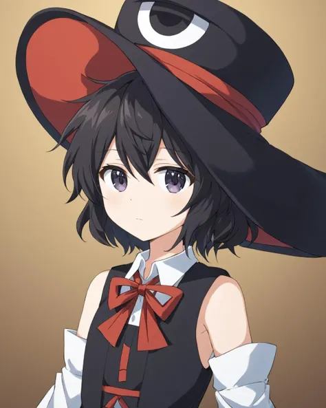 enraku tsubakura,top_hat, androgynous, red_ribbon, 1other, solo, black_headwear, neck_ribbon, large_hat, detached_sleeves, bowtie, sleeveless, closed_mouth, expressionless, white_sleeves, shirt
<lora:enraku_tsubakura_image217_fp16_2024-01-03:1>,star-shaped_pupils,symbol-shaped_pupils,. gorgeous,key visual, vibrant, studio anime,award-winning, professional, highly detailed,high budget, cinemascope