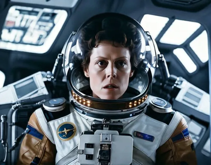 spaceship uniform logo, 8 k, mid length, ultrarealistic uhd faces, unsplash, kodak ultra max 800, 85 mm, intricate, casual pose, centered symmetrical composition, stunning photos, masterpiece, grainy, centered composition, (sharp face:1.2) <lora:Sigourney Weaver:0.7>