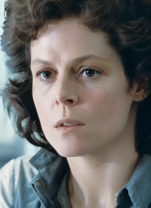 beautiful cute Sigourney Weaver, fine - art photography, soft portrait shot 8 k, mid length, ultrarealistic uhd faces, unsplash, kodak ultra max 800, 85 mm, intricate, casual pose, centered symmetrical composition, stunning photos, masterpiece, grainy, centered composition, (sharp face:1.2) <lora:Sigourney Weaver:0.7>