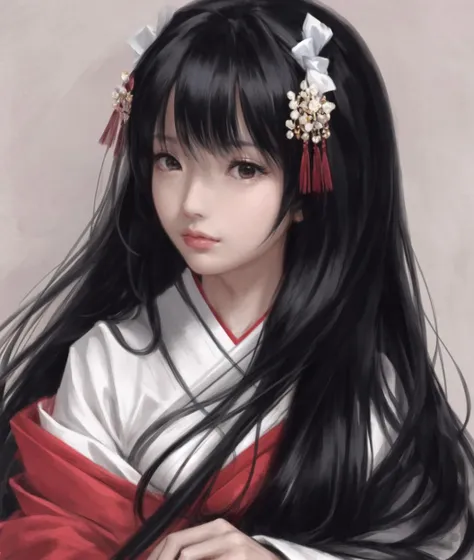 dal, (realistic:1.3), (intricate detail:1.2), 2girls, antenna_hair, bad_id, bad_pixiv_id, black_hair, fujiwara_no_mokou, fujiwara_no_mokou_(young), houraisan_kaguya, japanese_clothes, kimono, long_hair, multiple_girls, short_hair, shuga_(soranote), touhou, very_long_hair, younger,