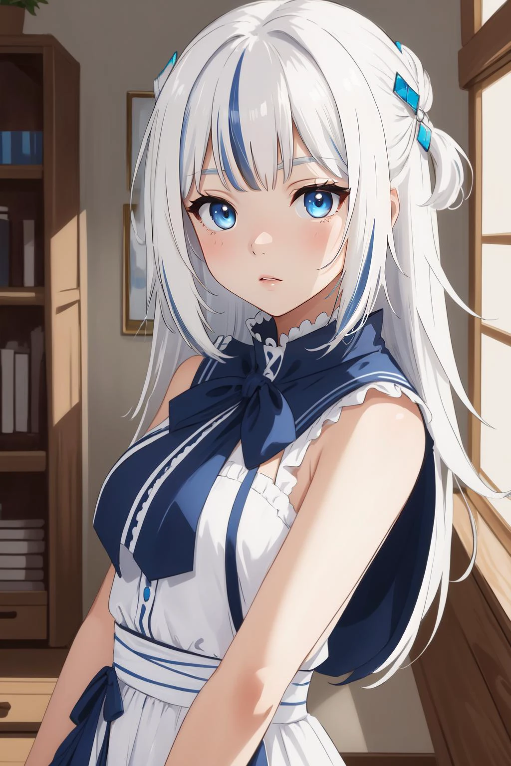(masterpiece, best quality), intricate details,
1girl, <lora:Gawr Gura:0.8> gawr gura, white hair, blue streaked hair, blue eyes,
<lora:Tsurime:0> tsurime,