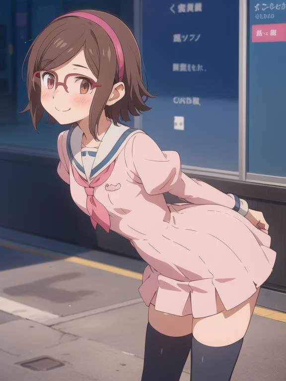 <lora:gbf_china_v1> 1girl, kousaka china, hairband, eyewear,
pink dress, black thighhighs, smile, blush, lean forward, arms behind back