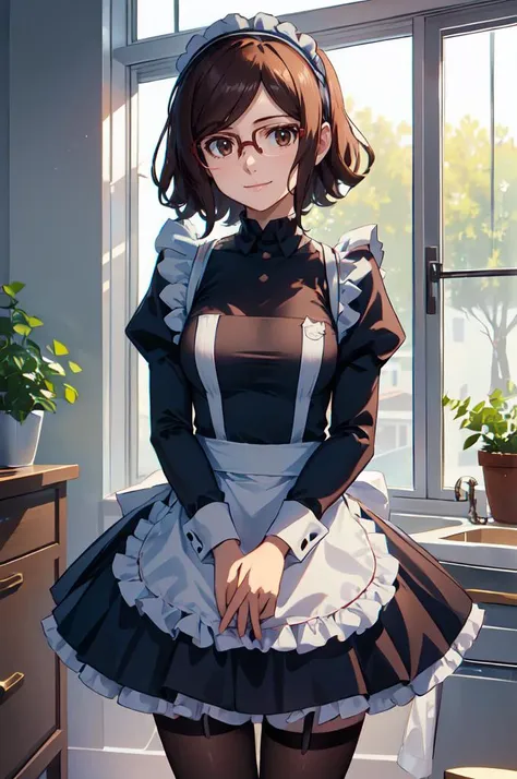ultra detailed, masterpiece, best quality, solo, soft smile, light smile, <lora:gbf_china_v1:1> kousaka china, headband, eyewear, <lora:cute_maid-1.0:1> maid,