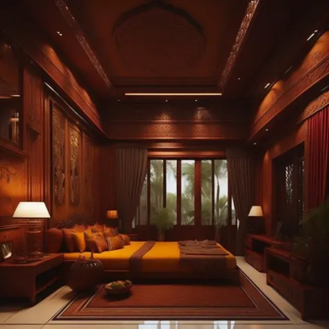 <lyco:Indian_style_interior_design_Sa_May:1.0> Indian style interior design of badroom