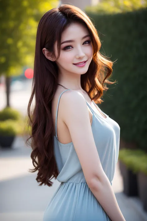 realistic, detailed, realistic details, intricate detail
break,
1girl, solo, slender, long hair, detailed skin complexion, smiling, small breast, dynamic pose, casual clothes,
break,
outdoor, detailed background, people in background
break,
portrait, perspective, f/1.4, 56mm, depth of field, proportion, sharp focus, depth and dimension, proportion, rule of third
 <lora:PS_Minami_Aizawa:0.95>  (ulzzang-6500-v1.1:0.2)
