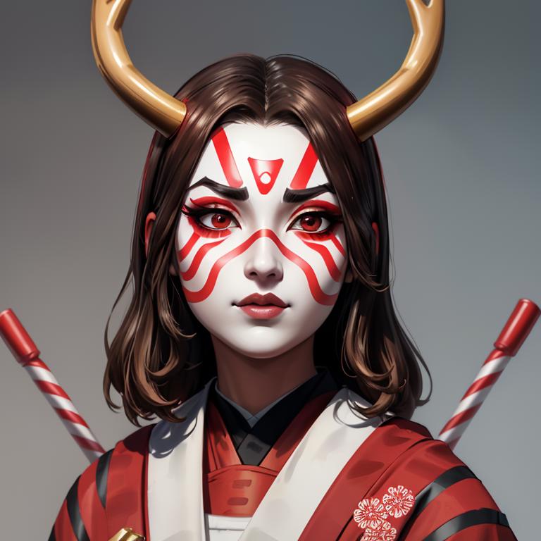 A close up of a woman with horns and makeup on - SeaArt AI