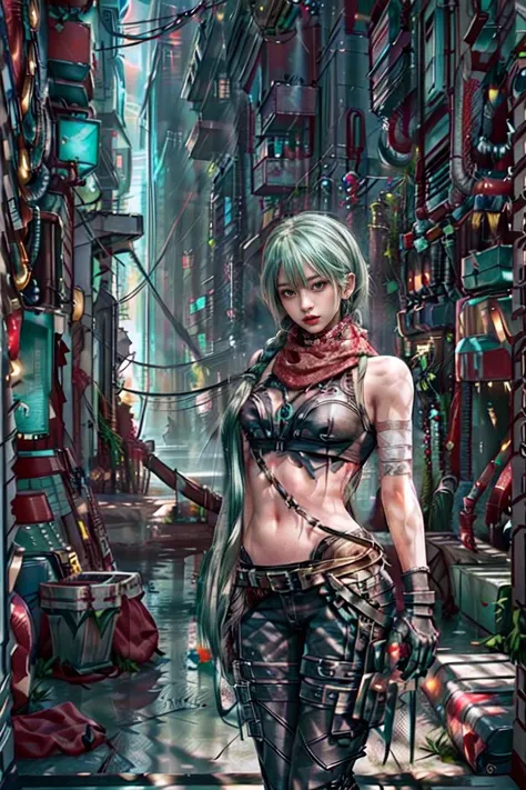 (best quality:1.3),(masterpiece:1.1), surrealism, (ultra-detailed:1.2), (Extremely detailed background:1.1), beautiful face, moody lighting,
futuristic, ray tracing, (neon lighting:1.2), vibrant glow, dynamic colors,
tyndall effect, realistic, (in the cyberpunk city:1.2), steam, yui \(nightflight\), laughing, excited, looking at viewer, run, beautiful detailed eyes, full moon, (green hair:1.2), single braid, red scarf, necklace, bare shoulders, long braid, fingerless gloves,bare midriff,
1girl, VFX, <lora:add_detail:1.2>, <lora:LostArk Shana:1.1>, <lora:CyberPunkAI:1>