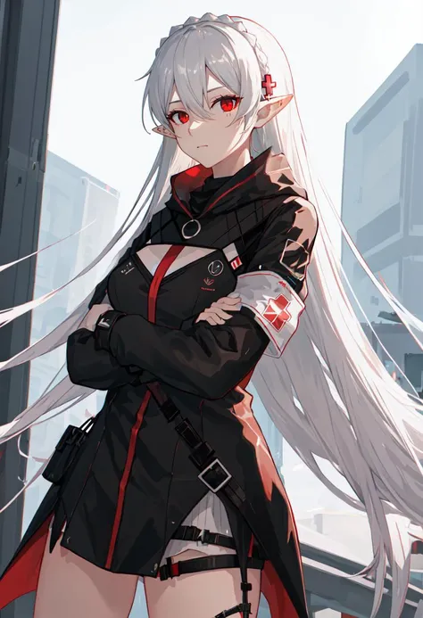 (safe:1.10), best quality, masterpiece, highres, solo, (warfarin_arknights:1.10), crossed arms, cowboy shot, looking at viewer, 33 <lora:warfarin_arknights:0.80>