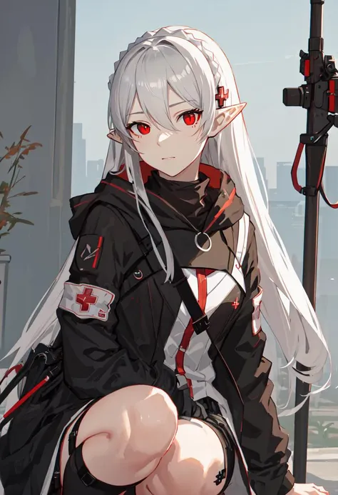 (safe:1.10), best quality, masterpiece, highres, solo, (nian_arknights:1.10), sitting, sitting on chair, chair, cowboy shot, looking at viewer, 28 <lora:nian_arknights:0.80>