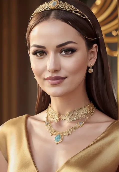 (zxzxfahriye) wearing a gold dress and jewelry with a tiara on her head and a necklace on her neck with ((happy face)), masterpiece, best quality, CG, detailed light, extremely detailed, royalty, HDR, intricate details,brown eyes
<lora:fahriye-000024:0.7>,, Photorealistic, Hyperrealistic, Hyperdetailed, analog style, detailed skin, matte skin, soft lighting, subsurface scattering, realistic, heavy shadow, masterpiece, best quality, ultra realistic, 8k, golden ratio, Intricate, High Detail, film photography, soft focus