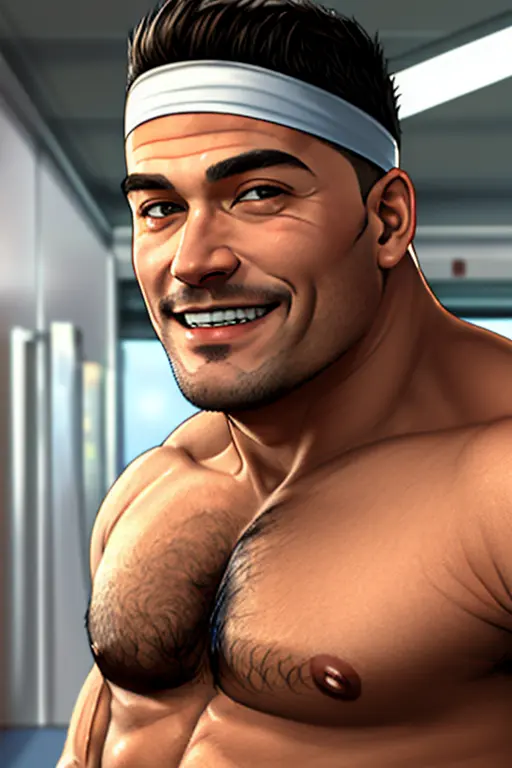 masterpiece, highquality, GoroDaimon,<lora:GoroDaimon:1> masterpiece, best quality, 1guy, solo, smirk, smiling, handsome, (hairy chest), metro station, topless male, <hypernet:samdoesartsHypernetwork_v422500Steps:0.058>