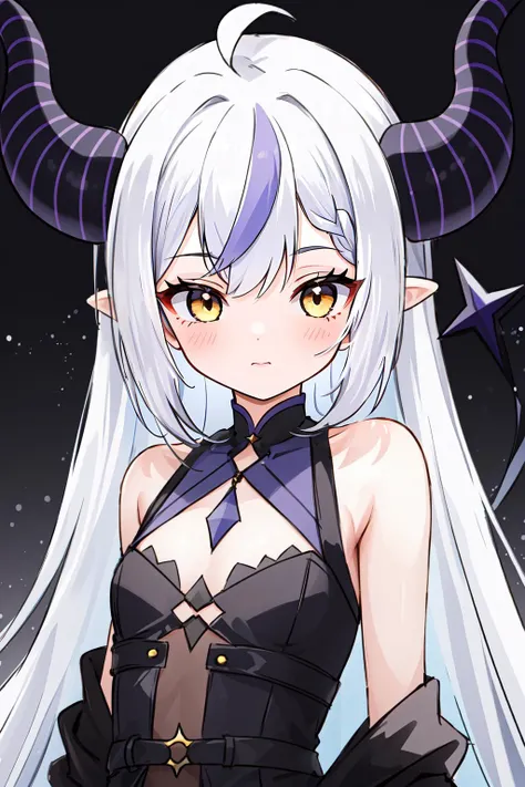 (masterpiece, best quality), intricate details,
1girl, <lyco:KitsuneAi-Laplus-LoCon32V2-000009:0.8> la+ darknesss, long white hair, horns, yellow eyes,