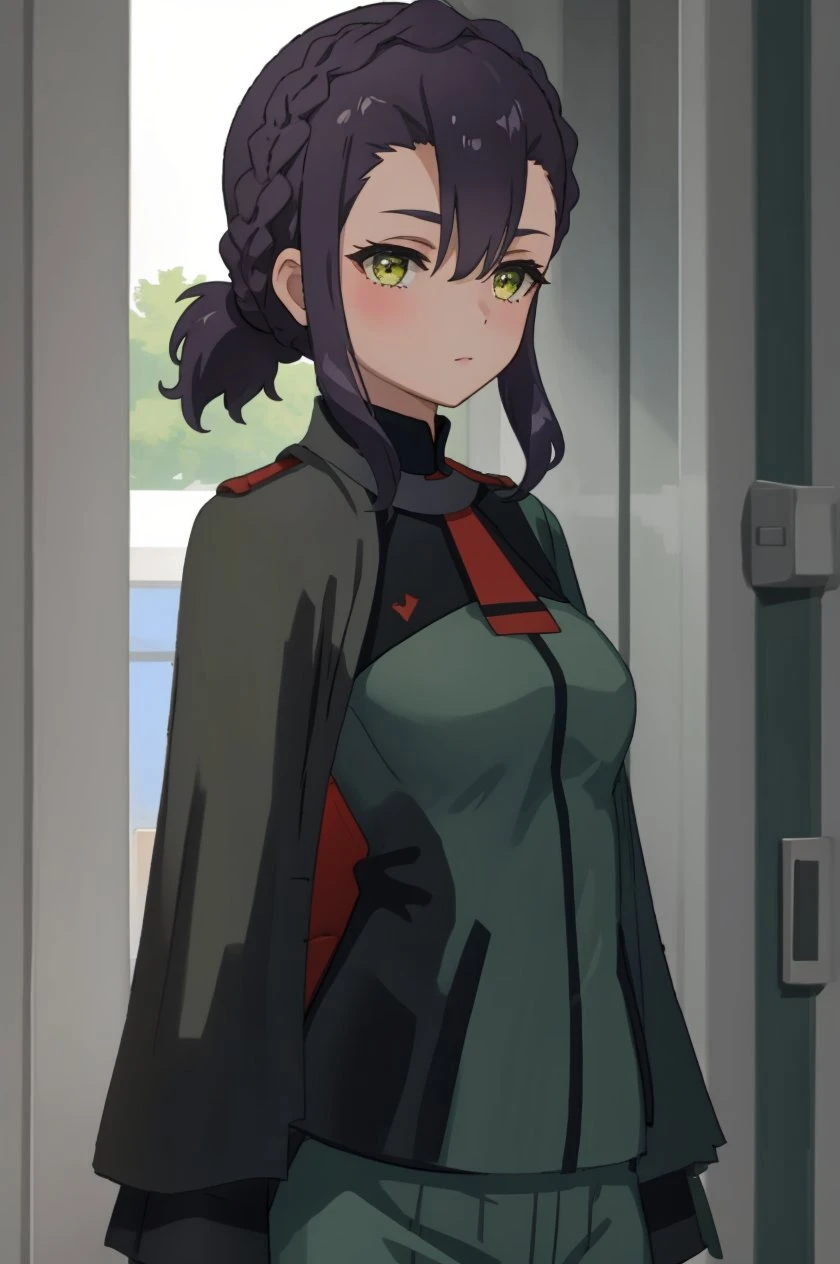 1 girl, <lora:Sabina Fardin:0.6>,green uniform