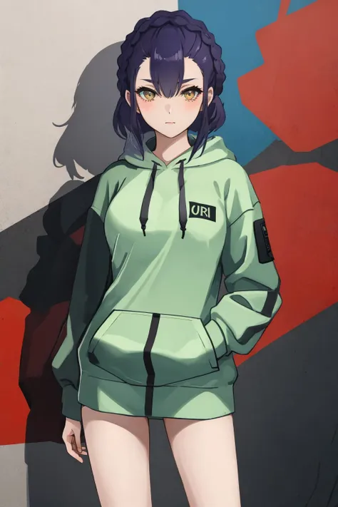 masterpiece, absurdres , 1 girl, <lora:Sabina Fardin:0.6>,casual outfit,hoodie,graffiti,e-girl