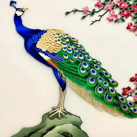 Suzhou embroidery, peacock,  bird, <lora:SuZhou_Embroidery_V1:1>