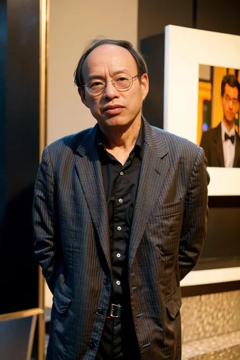 best quality, ultra high res, (photorealistic:1.4),(Grey suit:1.2),masterpiece, blurry background,1boy,standing ,(looking at viewer), <lora:liuzifeng:0.8>