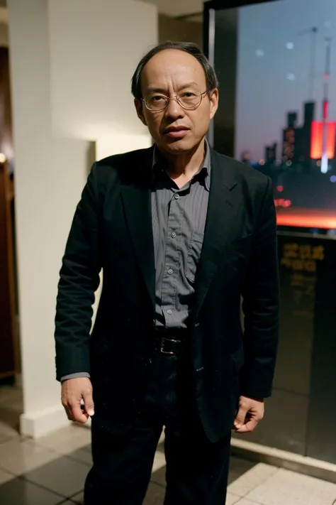 best quality, ultra high res, (photorealistic:1.4),(Grey suit:1.2),masterpiece, blurry background,1boy,standing ,(looking at viewer), shirt,<lora:liuzifeng:0.8>