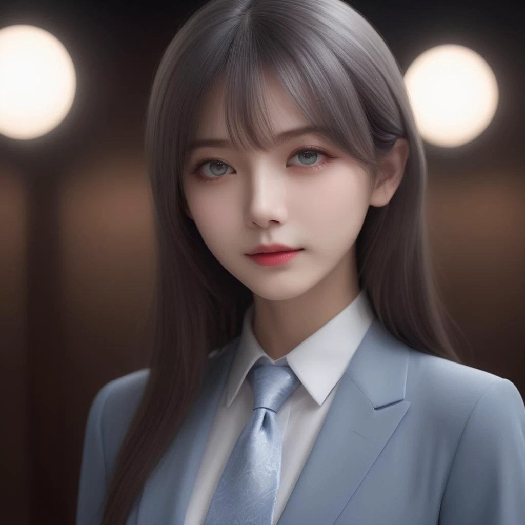 <lora:SDXL coco800:0.8>
1girl,solo, beautiful eyes, masterpiece, high quality, hyper detailed, an incredibly beautiful girl,  sexy, seductive, attractive look, perfect lips ,  perfect lighting, 8k, 4k, 
hyperrealistic, candid portrait of a girl, wearing Gray Suit with a Light Blue Tie outfit, mist softly illuminated by a bluish or violet light source, supernatural feel, dark movie, ambience of a Tim Burton's character, unity 8k wallpaper, ultra detailed, beautiful and aesthetic, best quality, intricate, sharp focus, 8k textures , hyperrealistic, shot with Mamiya Leaf, Leica Elmar-M lens, 85mm, f/1.8, (high detailed skin:1.2), uhd, dsir, soft lighting, high quality, film grain, Cinematic,