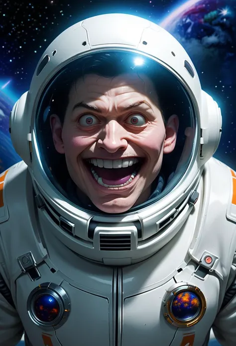 arafed astronaut in space suit with open mouth and a space background