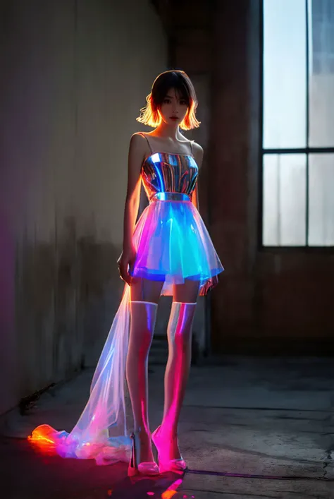 xuer hologram Laser dress,Short pink and white hair,
<lora:~Q?-Qh`oxuer hologram Laser dress:0.8>,