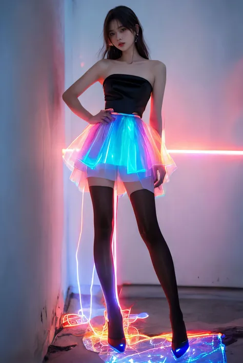 xuer hologram Laser dress,
<lora:~Q?-Qh`oxuer hologram Laser dress:0.8>,black_pantyhose,