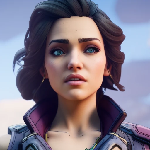borderlands style, sexy woman , 3D, 3d art, 4k, 8 k artistic photography, award-winning photograph, trending on Artstation, Beautiful, 8k resolution, insanely detailed, Intricate, Behance, Cinematic, dramatic atmosphere, cinematic lighting, digital art, dramatic angle, Dramatic light by denis villeneuve, [mix style "pixar and artgerm and dreams work"], Elegant, ethereal lighting, octane render, dynamic lighting, digital painting, extreme plus resolution, fake detail, full image, full of details, global illumination, golden ratio, golden warm light, high contrast, high detail, high res, highly detailed, hyper detailed, intricate details, Masterpiece, perfect composition, photorealistic concept art, Professional, ray tracing, rich deep colors, Saturated, sharp focus, sharp lighting, soft natural volumetric cinematic perfect light, studio photo, studio quality, Stylize, super detail, Symmetry, trending on pixiv fanbox, ultra detail, ultra detailed, unreal engine 5, volumetric lighting