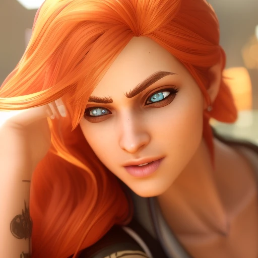 borderlands style, sexy redhead woman , 3D, 3d art, 4k, 8 k artistic photography, award-winning photograph, trending on Artstation, Beautiful, 8k resolution, insanely detailed, Intricate, Behance, Cinematic, dramatic atmosphere, cinematic lighting, digital art, dramatic angle, Dramatic light by denis villeneuve, [mix style "pixar and artgerm and dreams work"], Elegant, ethereal lighting, octane render, dynamic lighting, digital painting, extreme plus resolution, fake detail, full image, full of details, global illumination, golden ratio, golden warm light, high contrast, high detail, high res, highly detailed, hyper detailed, intricate details, Masterpiece, perfect composition, photorealistic concept art, Professional, ray tracing, rich deep colors, Saturated, sharp focus, sharp lighting, soft natural volumetric cinematic perfect light, studio photo, studio quality, Stylize, super detail, Symmetry, trending on pixiv fanbox, ultra detail, ultra detailed, unreal engine 5, volumetric lighting