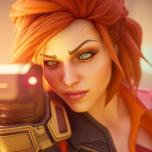 borderlands style, sexy redhead woman , 3D, 3d art, 4k, 8 k artistic photography, award-winning photograph, trending on Artstation, Beautiful, 8k resolution, insanely detailed, Intricate, Behance, Cinematic, dramatic atmosphere, cinematic lighting, digital art, dramatic angle, Dramatic light by denis villeneuve, [mix style "pixar and artgerm and dreams work"], Elegant, ethereal lighting, octane render, dynamic lighting, digital painting, extreme plus resolution, fake detail, full image, full of details, global illumination, golden ratio, golden warm light, high contrast, high detail, high res, highly detailed, hyper detailed, intricate details, Masterpiece, perfect composition, photorealistic concept art, Professional, ray tracing, rich deep colors, Saturated, sharp focus, sharp lighting, soft natural volumetric cinematic perfect light, studio photo, studio quality, Stylize, super detail, Symmetry, trending on pixiv fanbox, ultra detail, ultra detailed, unreal engine 5, volumetric lighting