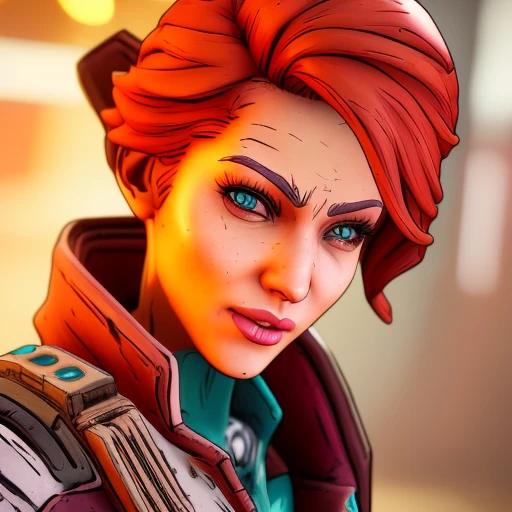 borderlands style, sexy redhead woman , 3D, 3d art, 4k,