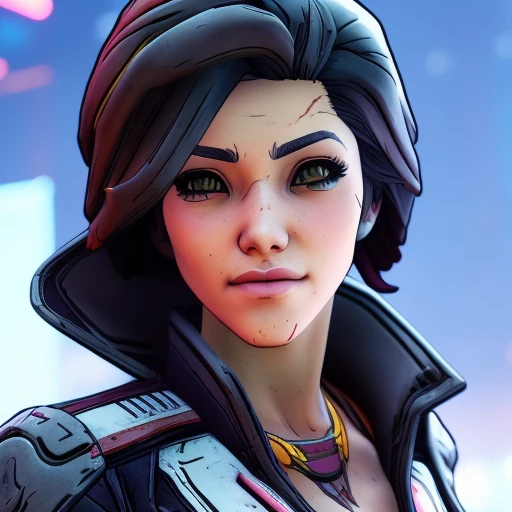 borderlands style, sexy asian woman , 3D, 3d art, 4k,