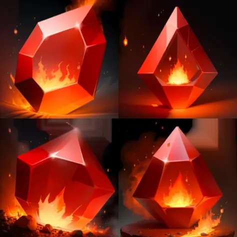 masterpiece, best quality, <lora:FantasyIcons_Gemstones:0.8>, red gemstone, fire, swirling flames, glowing gem,