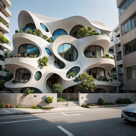ArchiZHS, modern house, street view, cars, windows, buildings surrounded by nature, <lora:Model_Colorfull:0.7>
