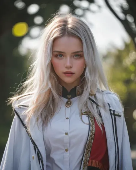 (masterpiece), (extremely intricate:1.3), (realistic), portrait of a Swedish girl, 18 years old, the most beautiful in the world, pretty, beautiful, feminine, excellence, red irises, (white uniform), white hair, upper body, outdoors, intense sunlight, far away castle, professional photograph of a stunning woman detailed, sharp focus, dramatic, award winning, cinematic lighting, octane render, unreal engine, volumetrics dtx, (film grain, bokeh, blurry foreground, blurry background), IWS2000, <lora:IWS2000(GirlsFrontline):1>