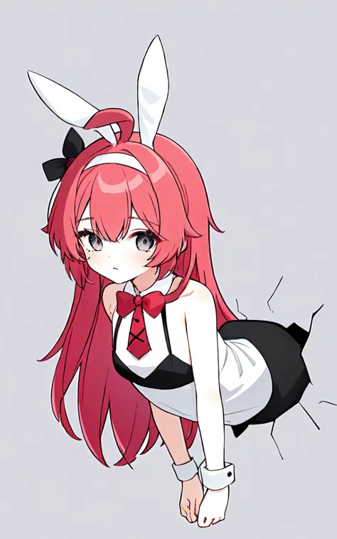 1girl,solo,<lora:RabbitHole:0.5>,
pantyhose,round face,bunny_costume,bunny ears,mole_under_eye,(simple_background:1.3),looking_at_viewer,long hair,red hair,flat chest,