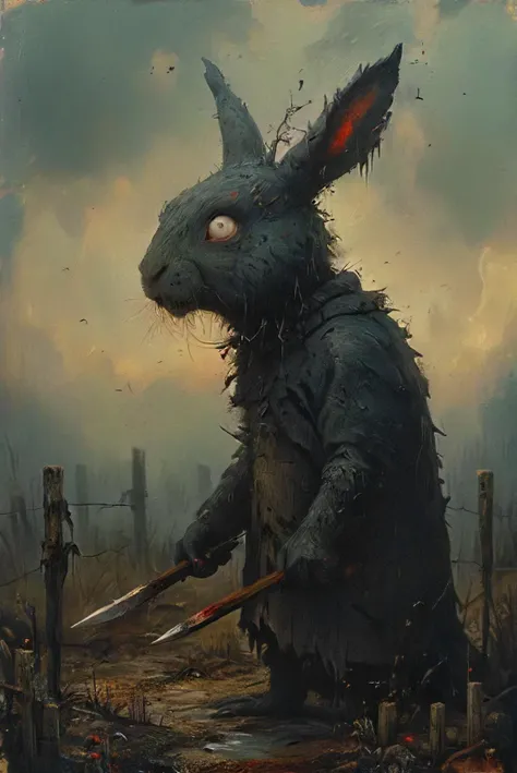 watership voxel hares down, novel by richard adams, disturbing , eerie, foreboding, wild, feral, bloody, fight, failed society, <lora:ral-vxl:0.7> <lora:tbh134-sdxl:0.4> <lora:The_Dark_Side_of_the_Earth:0.7> <lora:Childrens_book_illustration:0.4> <lora:Devil_animals_XL:0.8>