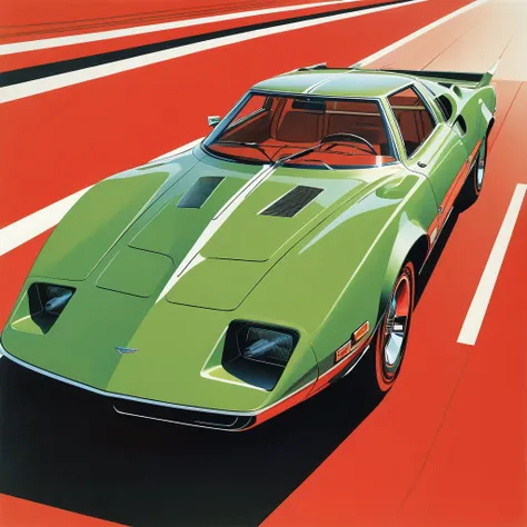 lithograph of 1970s sport car, bold lines, vintage style, concept art, sketch, dynamic, speed  background elements, elegant, masterpiece, masterpiece, abstract, green, red,
<lora:add-detail-xl:0.85> . printmaking, smooth, detailed, bold, graphic
 lineart, <lora:F2D:0.25> (flat color:1.3), Vector art, clean lines, minimalist <lora:Brutalism:0.15> brutalism, (style by Syd Mead and Ralph McQuarrie:0.85)