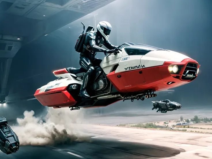 (pilot riding a concept of a hoverbike:1.3), concept design,highly detailed, (downward-thrust engines:1.9), trail smoke, clean lines, sharp edges, vintage style, square forms, <lora:Hovering_Car_SDXL_v1:0.9> hovering_car, giger art style, red and white colors, eerie, unsettling, (dark night:1.5), spooky, suspenseful, grim, highly detailed, city suburban hell, neons, desolated landscape<lora:xl_more_art-full_v1:0.85> <lora:!action-sdxl-V0.5:1.3> in a zdyna_pose, dutch angle, from below, low camera angle actions scene, foreshortening, <lora:Brutalism_new:0.95> brutalism