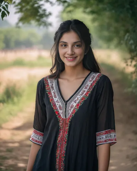 cinematic photo of 1girl,woman,mj,photo RAW,Indian,((25 years old))black hairs,round face,short height,(light smile:0.5),((looking at camera)),outdoor summer afternoon,kurti sundress outfit,(minimal,happy,vibrant),<lora:ReaLora:0.6>,35mm photograph,film,bokeh,professional,4k,highly detailed,