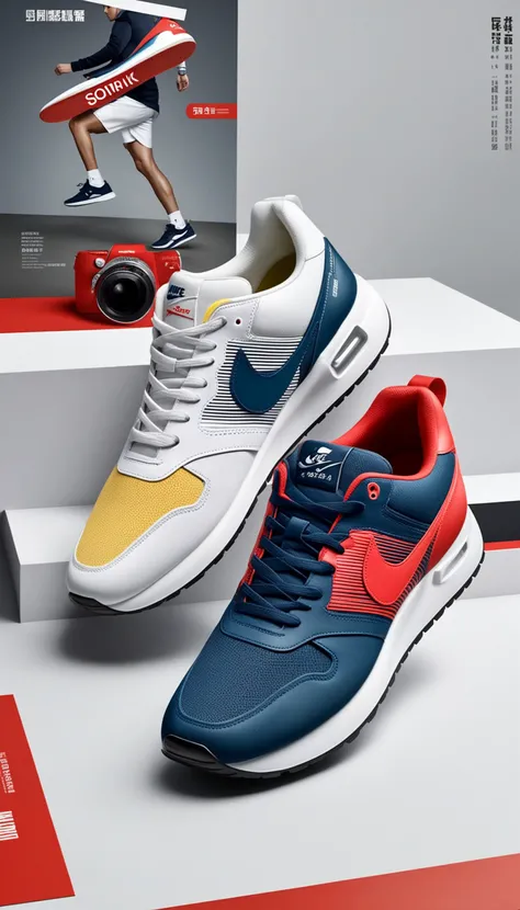advertising poster style sneaker, professional, modern, product-focused, commercial, eye-catching, highly detailed
