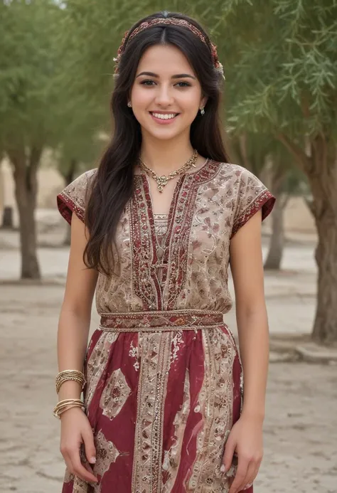 smiling sexy 20yo girl from Iraq in traditional clothing
outdoors